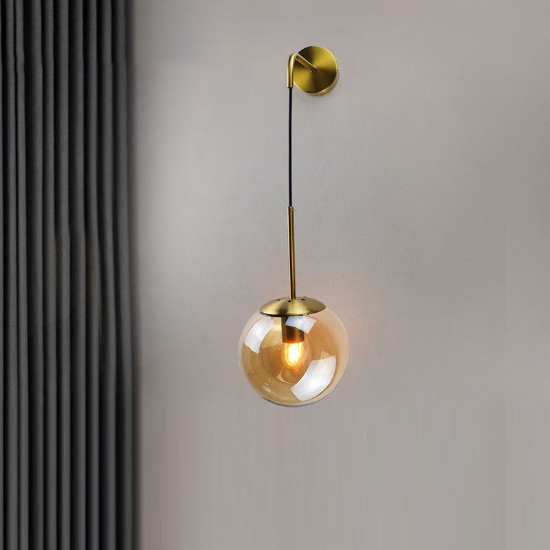 Modernism Simplicity Glass Wall Lamp Adjustable Suspension Wire Design Single Bulb Orb Sconce Light for Bedroom
