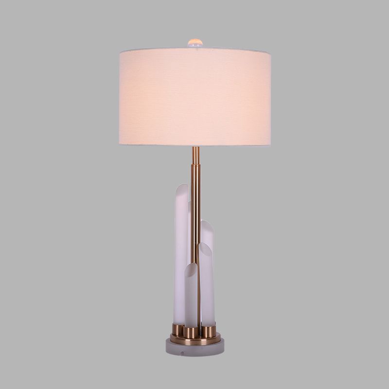 Tambre de la sala de estar Night Mesa Luz de tela simple 1 Lámpara de mesita de noche blanca clara con cristal deco