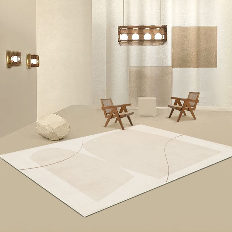 Apricot Tone Simplicity Rug Polyester Carpet Stripe Printing Indoor Rug Non-Slip Backing for Living Room