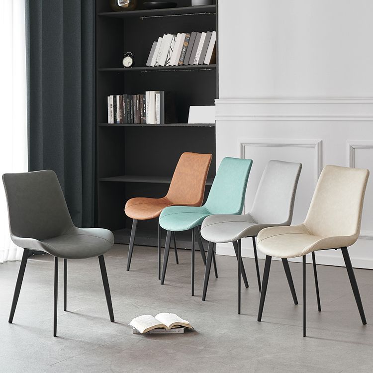 Contemporary Metal Dining Room Chairs Armless Leather Dining Chairs for Home Use