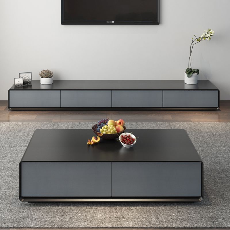 Wooden Block Cocktail Table with Drawers Rectangle Coffee Table in Natural