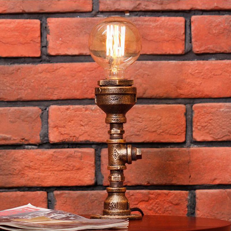 Argent / laiton 1 lampe de bureau de bulbe Vintage Table de tuyaux métalliques VILLAGE AVEC BOLL CHARGE Glass Shade