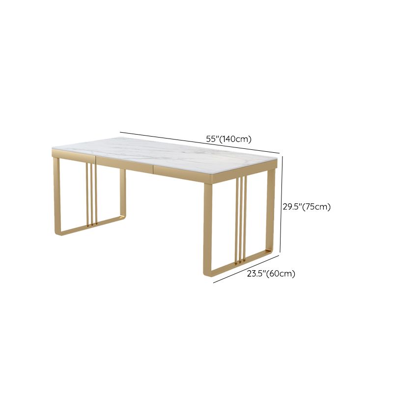 Glam Stone Writing Desk Rectangular Office Desk with Metal Legs