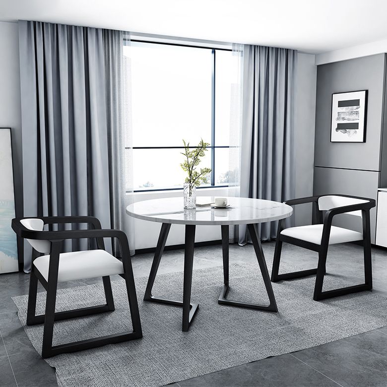 Sintered Stone Dining Table Industrial Wood Base Dining Table in White