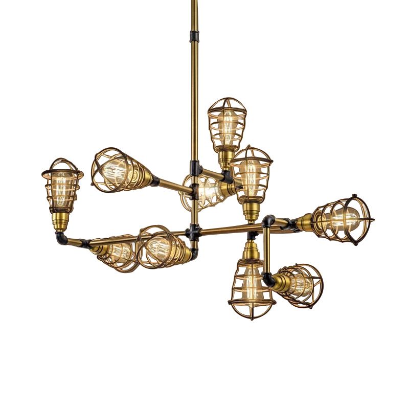 Kronleuchtermulti -Licht -Käfigleuchter mit Glühbirne -förmiger Vintage Loft gebürstet Messing Metallic Mini Anhängerlampe