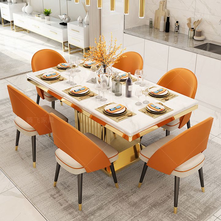 Metal Traditional Luxury Rectangle Indoor Table Marble Top Table with Pedestal