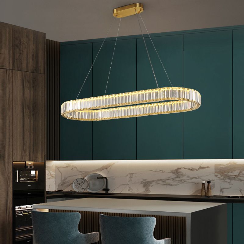Crystal Oval Island Lighting Contemporary Minimalism LED Living Room Chandelier Lighting