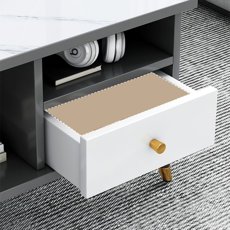 Rectangle White and Grey Modern Coffee Table with Four Legs for Living Room