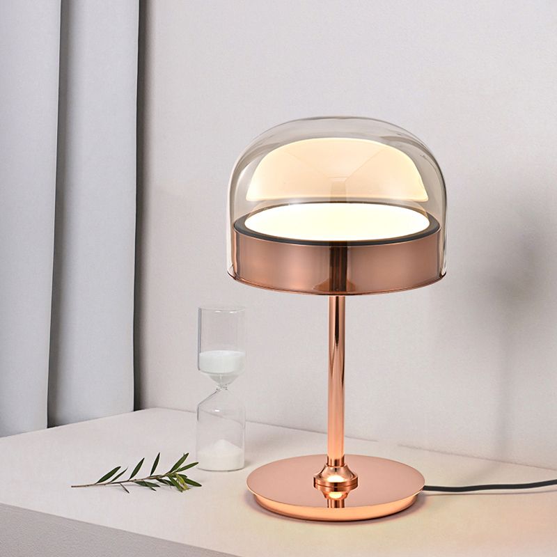 Modern Artistic LED Table Lamp Electroplate Metal Dome Table Light with Glass Shade