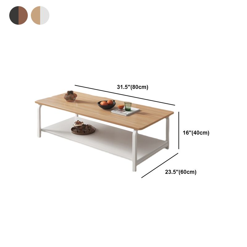 Modern 15.7"Tall Metal Sled Rectangular Wooden Top Coffee Table with Shelf