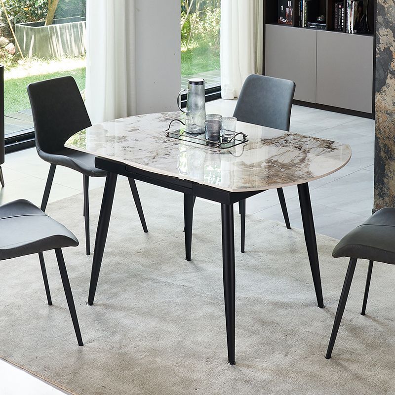 Mesa de comedor extensible de lujo Mesa superior de piedra sinterizada ajustable con 4 patas