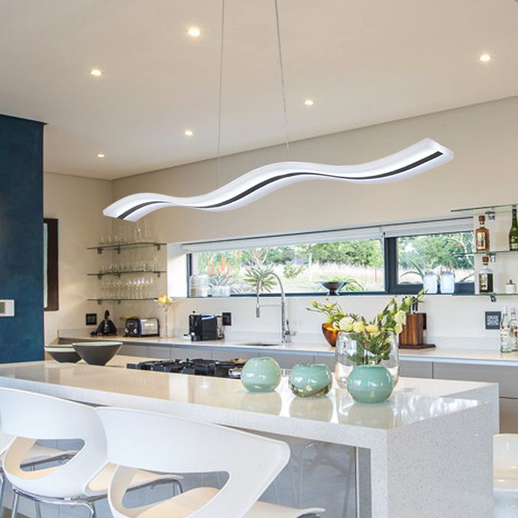 Flow Shaped Hanging Lamp Minimalist Acrylic Dining Room LED Island Light in White