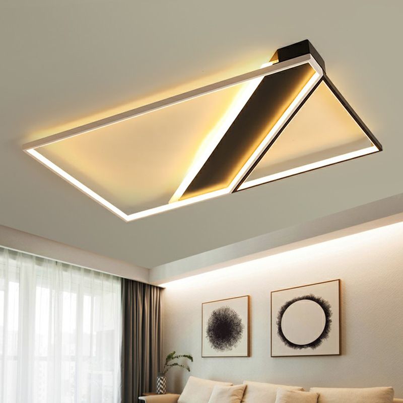 Rectangle Lounge LED Ceiling Light Acrylic Modernism Flush Mount Light in Black and White