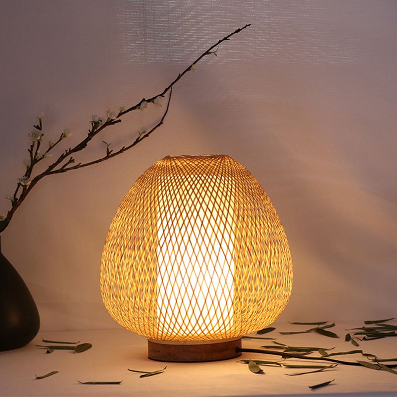 1 tâche de tête de chambre à coucher léger en bois asiatique petite lampe de bureau avec une teinte en bambou artisanale