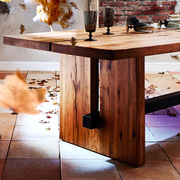 Mesa de comedor de madera de pino industrial Mesa de madera rectangular con base de caballete