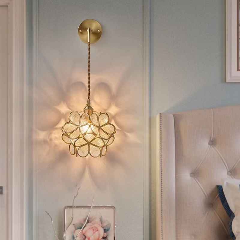 Modern Metal Wall Sconce Flower Shape Vanity Lamp with Glass Shade for Bathroom