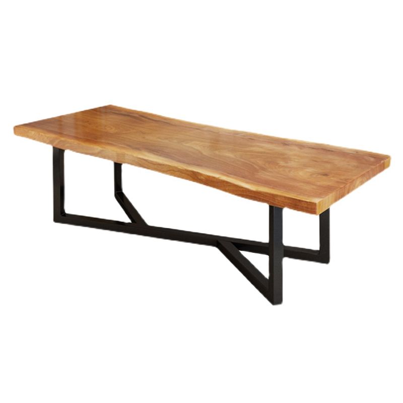 Industrial Rectangle Dining Table Pine Solid Wood Table with Black Trestle Base for Dining Room