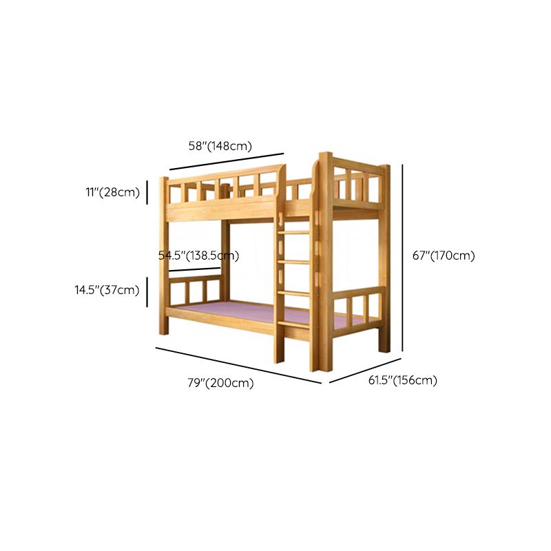Mid-Century Modern Headboard Bunk Bed Solid Wood Bed with Footboard