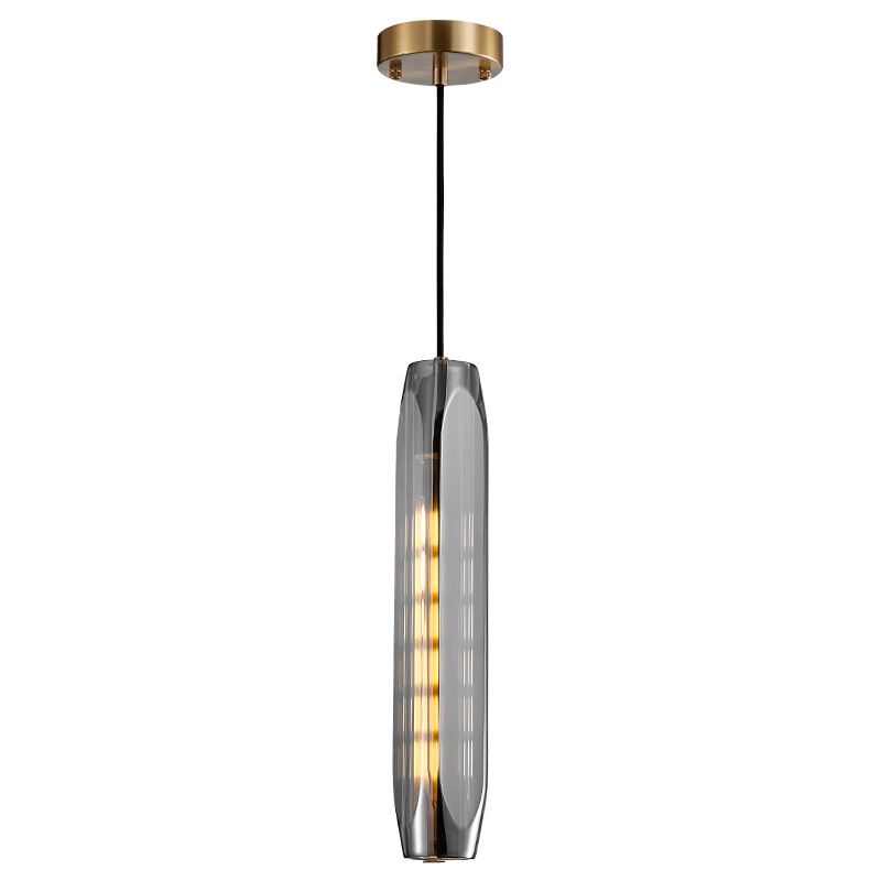 Shaded Pendant Light Fixture Simplicity Crystal Block 1-Light Brass Ceiling Light