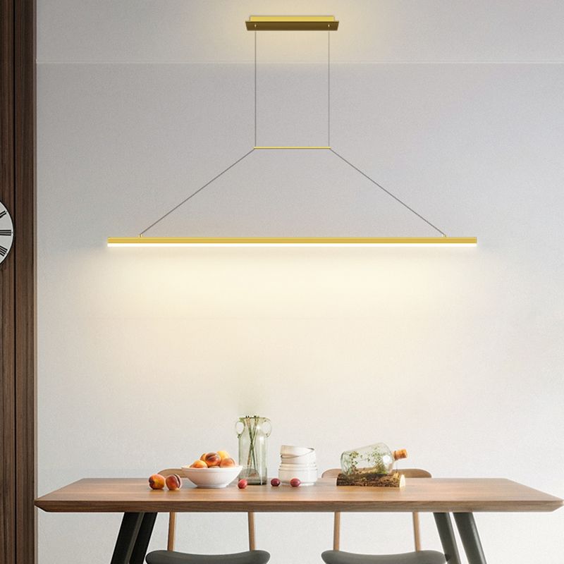 Modern Metal Island Light Linear 1-Head Restaurant Hanging Lamp with Silica Gel Shade