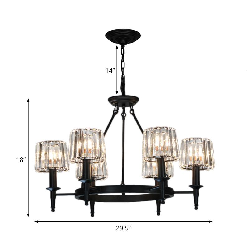 Lámpara de lámpara de círculo Cristal contemporáneo 6/8 Bulbos Black colgante colgante para sala de estar