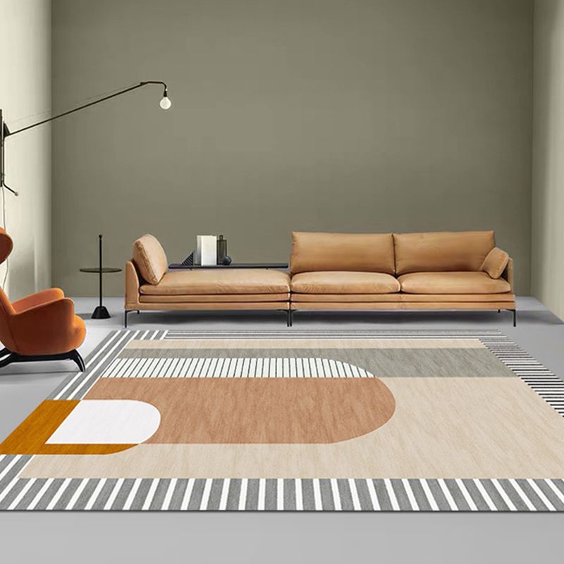 Unique Multicolor Modernist Rug Polyester Striped Pattern Rug Washable Pet Friendly Non-Slip Carpet for Living Room
