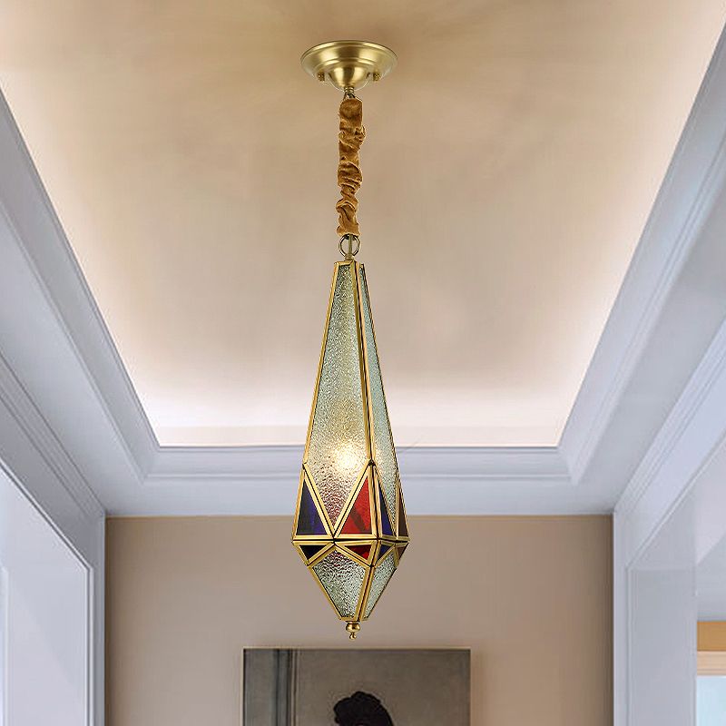Bubble Glass Red Hanging Light Geometric 1 Light Colonial Down Lighting Pendant for Corridor