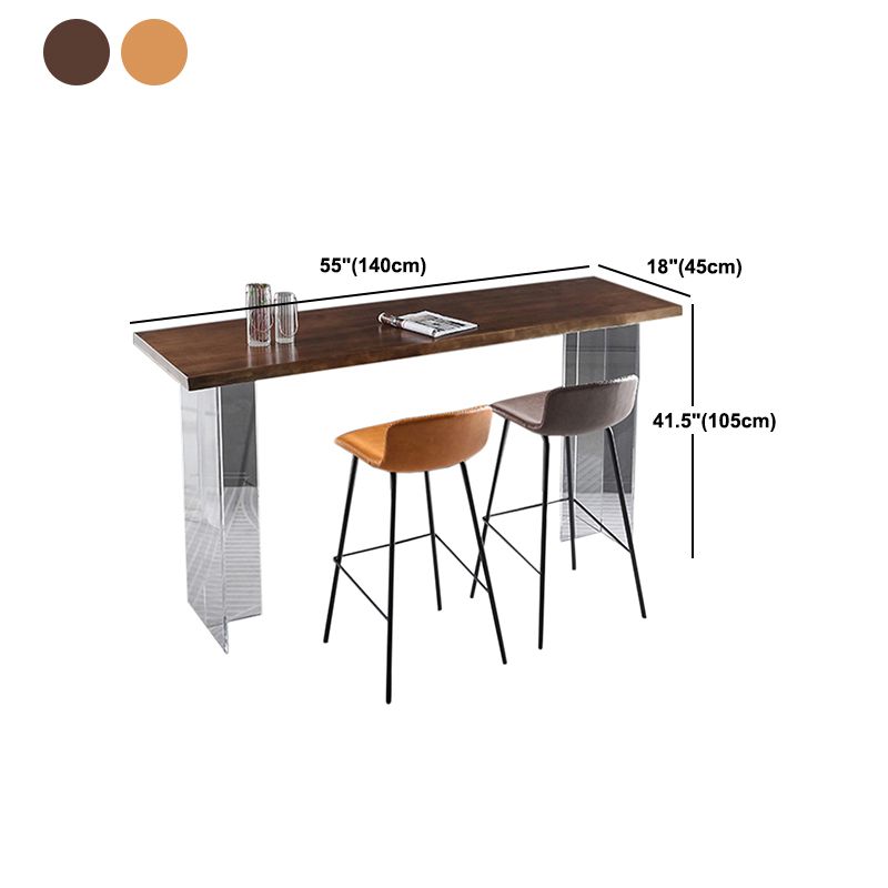 Ash Wood Bar-height Table with Acrylic Base Modern Rectangle Pub Table