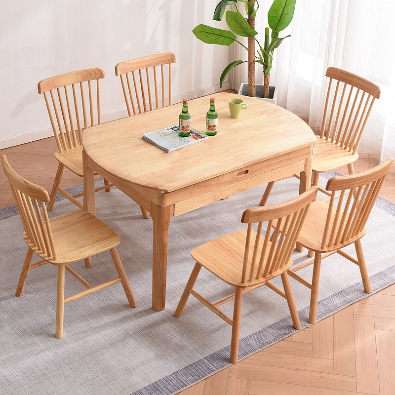 Solid Wood Dining Table Modern Extendable Furniture with 4 Legs for Home