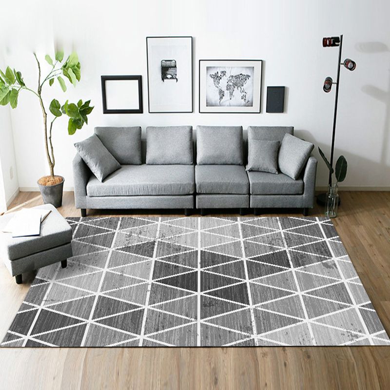 Casual Modern Rug in Blue and Grey Geometry Rectangle Triangle Pattern Rug Polyester Washable Carpet for Home Decor