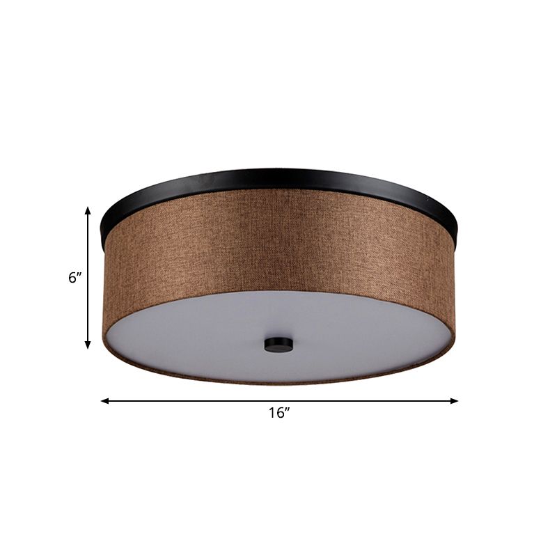 Cylinder Flush Mount Modernism Fabric Brown LED Flush Mount Ceiling Fixture, 16"/19.5" Dia