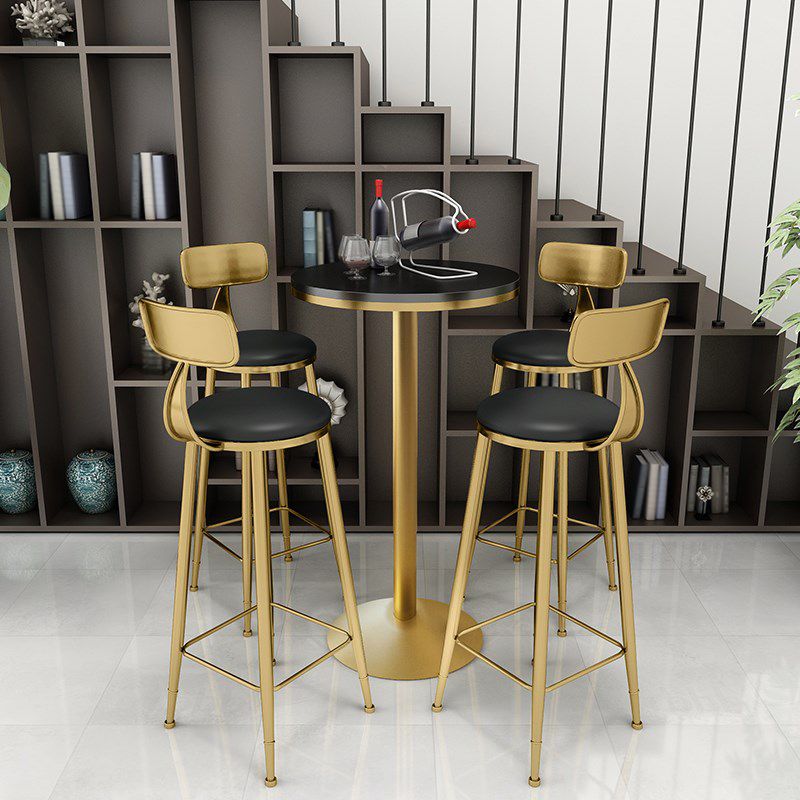 Glam Faux Marble Bar Table 41.3"H Pedestal Bar Height Cocktail Table with Metal Base