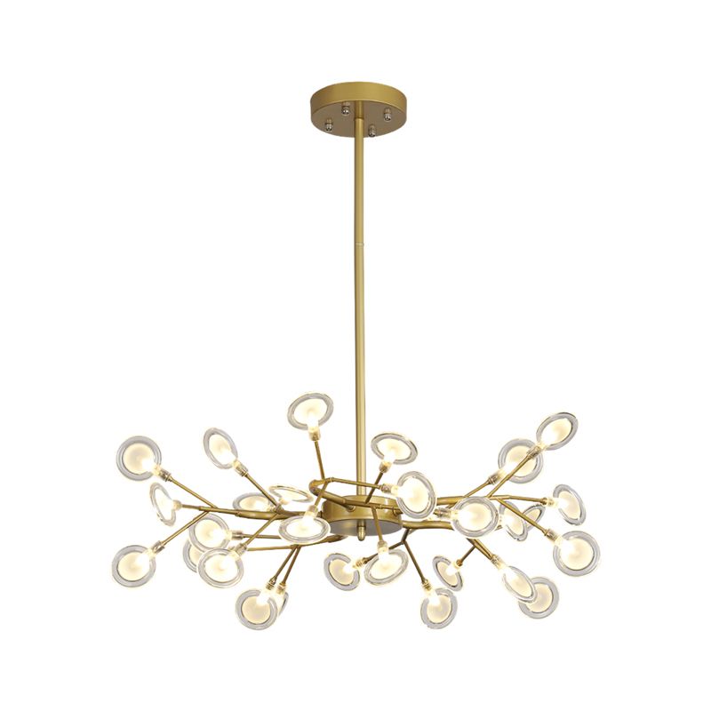 Post Modern Gold Finish Chandelier with Branch Arm Multi-Light Metal Ceiling Pendant