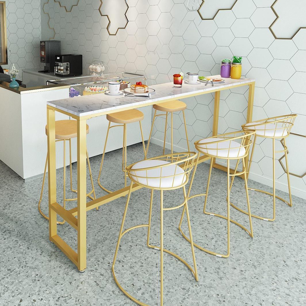 Modern Marble Bar Table Set 1/2/7 Pieces Rectangle White Trestle Table and Stool Set