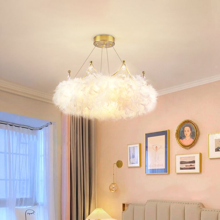 Kronkronleuchterleuchten moderne, weiße Kronleuchterlampe mit Federton