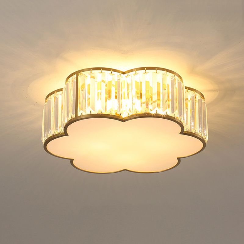 Modern Flush Light Gold Ceiling Lighting with Brass and Crystal for Bedroom