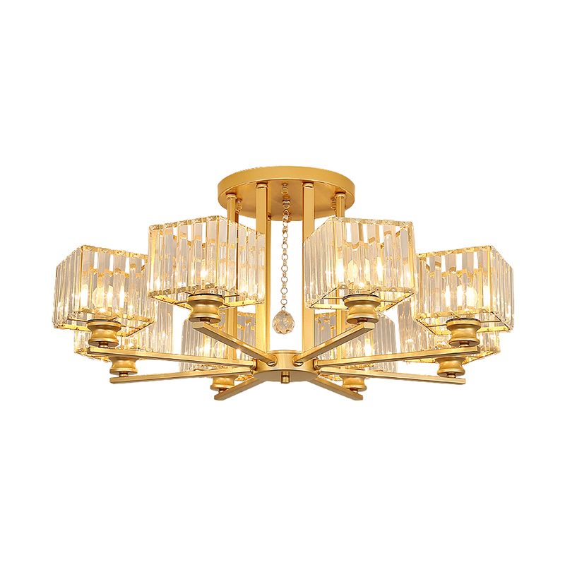 Square Semi Flush Leuchte zeitgenössische prismatische K9 -Deckenlampe Kristall Wohnzimmer