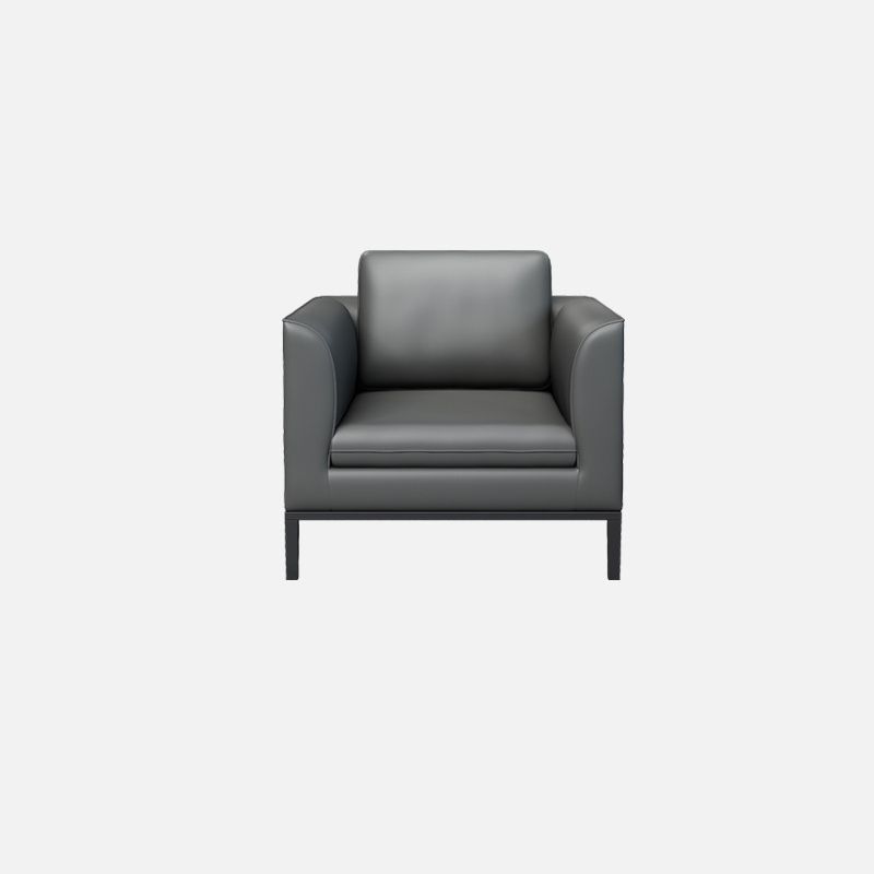 Square Arm Settee Stain-Resistant Leather Couch in Black/Grey