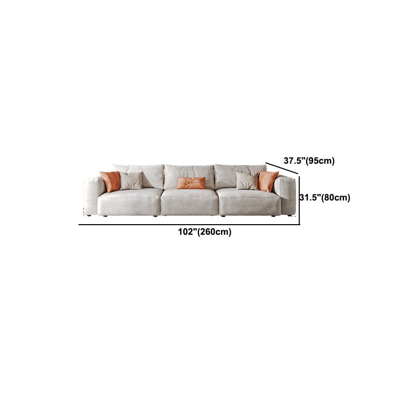 Faux Leather Square Arm Sofa with Chaise Modern Loose Back Sofa in Gray