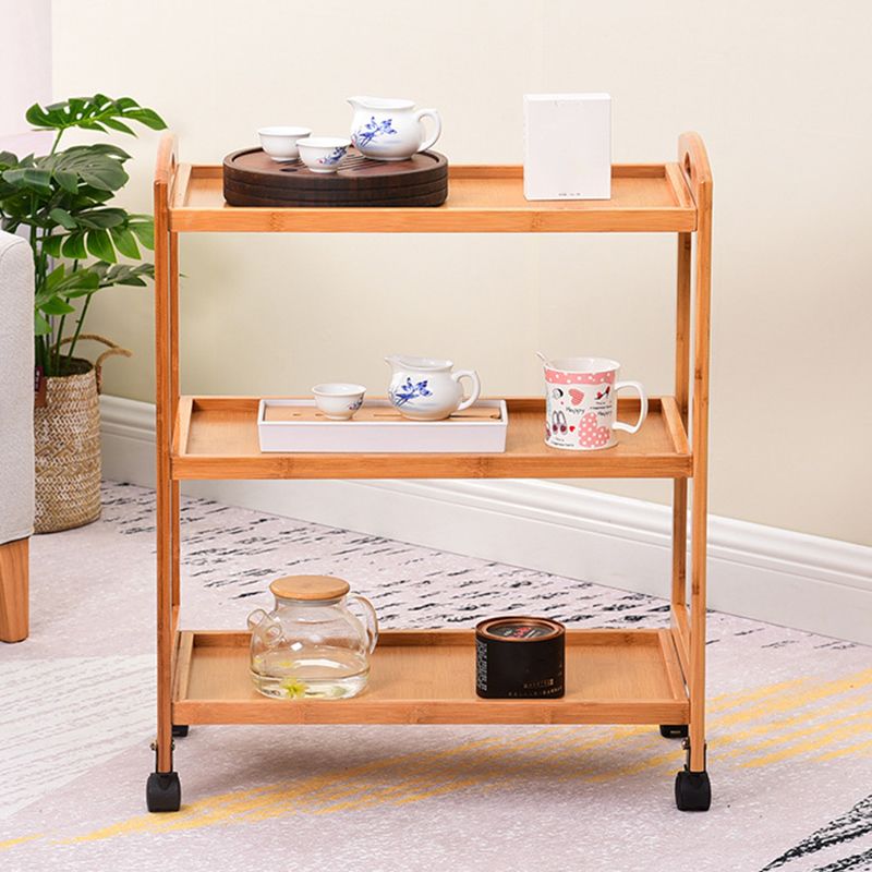 Rolling Kitchen Trolley Rectangular Bamboo Wooden Prep Table