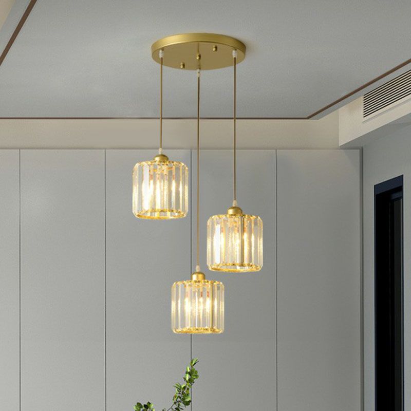 Postmodern Geometry Multiple Hanging Light Clear Crystal Block 3-Light Living Room Ceiling Pendant