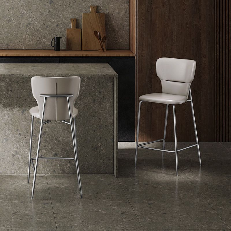 Modern Bar Stool Leather Backrest Counter Stool with Metal Base