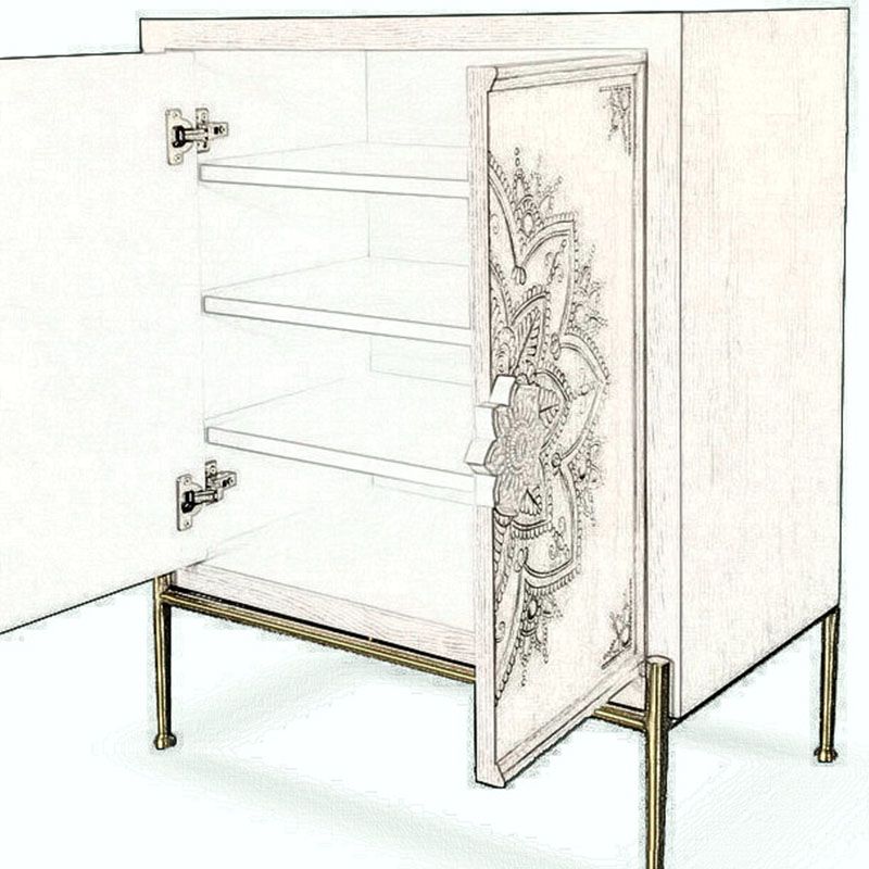White Knobs Wood Cabinets Included Accent Cabinet with Straight Legs
