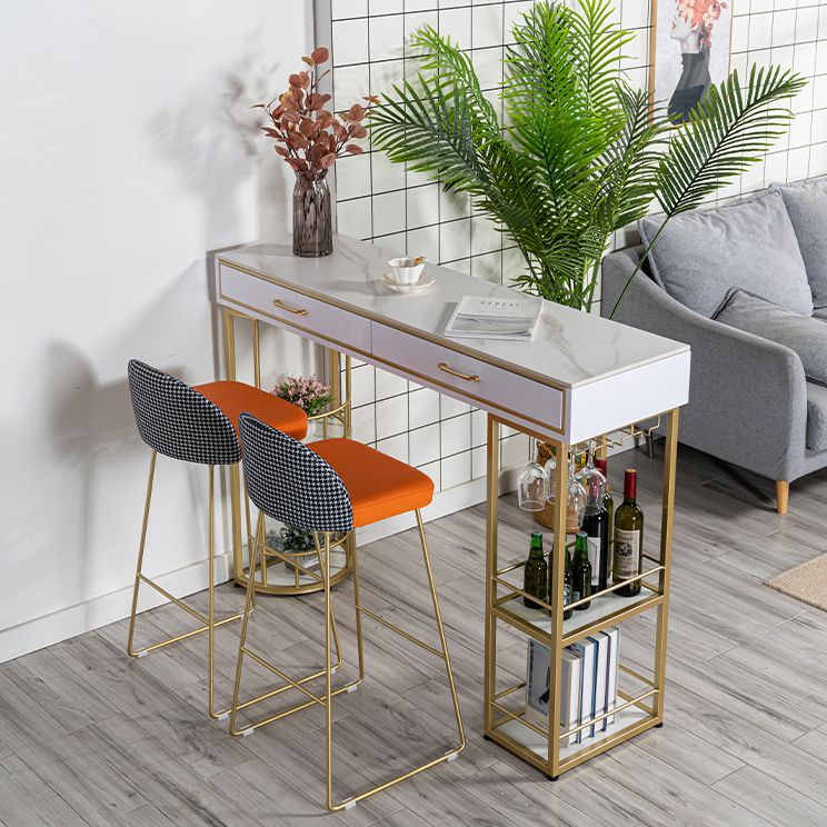 Rectangle Glam Cocktail Bar Table Double Pedestal Hall/Pub Table with Drawer