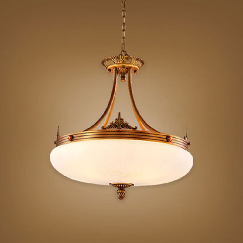 Brass 4/5/6 Lights Pendant Lighting Traditional White Glass Oval Hanging Ceiling Light for Living Room