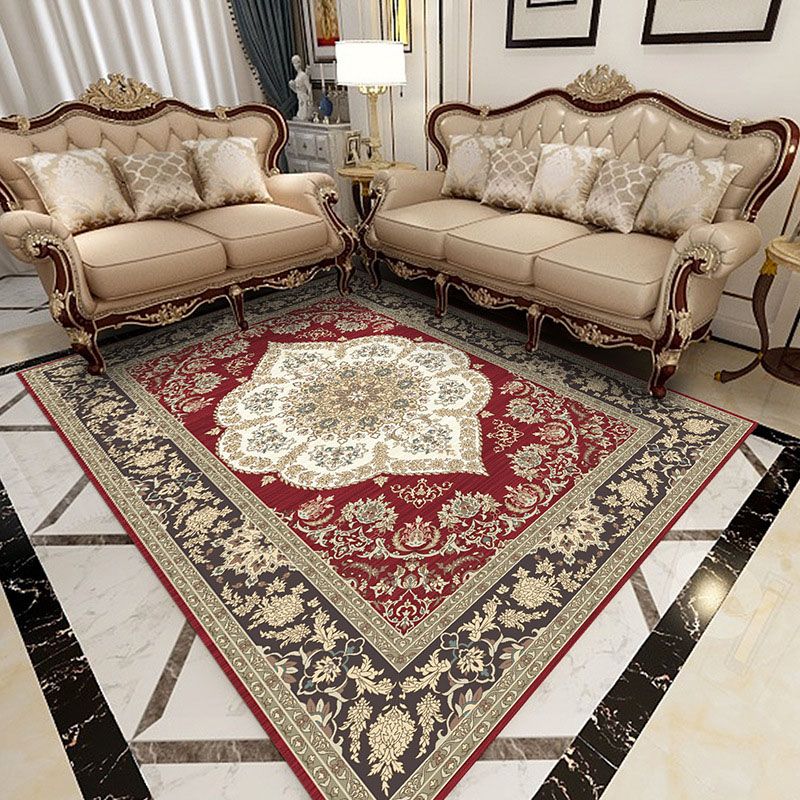 Vintage Medaillon Print Teppich Waschbarer Teppich Polyester Fleckenfestem Teppich für Wohnkultur