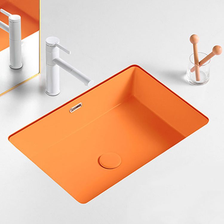 Modern Undermount Vanity Sink Rectangular Porcelain with Overflow Bathroom Sink
