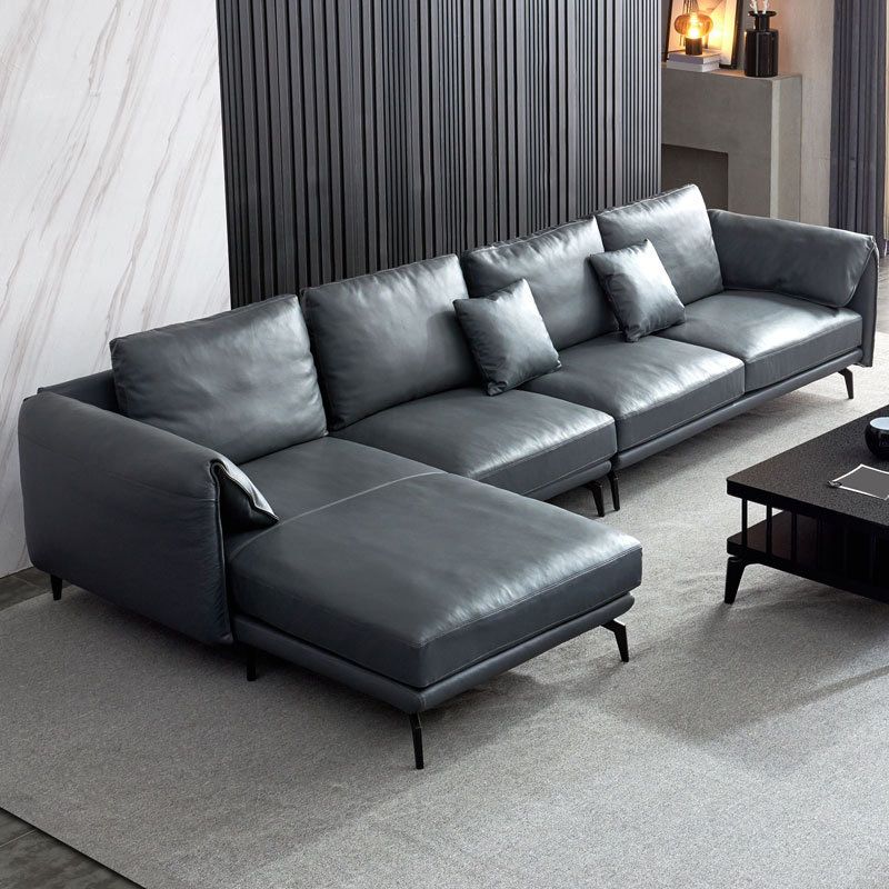 Contemporary Dark Grey Sofa with Bolster Pillows for Living Room