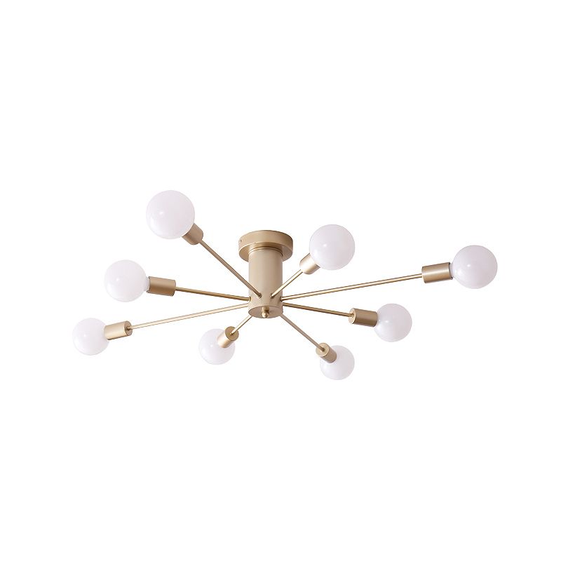 8/10 Lights Exposed Semi Flush Mount Lighting Industrial Gold Metal Ceiling Mounted Fixture for Living Room
