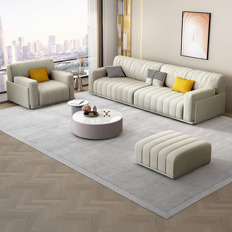 Fabric Square Arm Sofa with Pillows Standard Seating in White